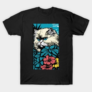 Persian Cat Vibrant Tropical Flower Tall Retro Vintage Digital Pop Art Portrait 3 T-Shirt